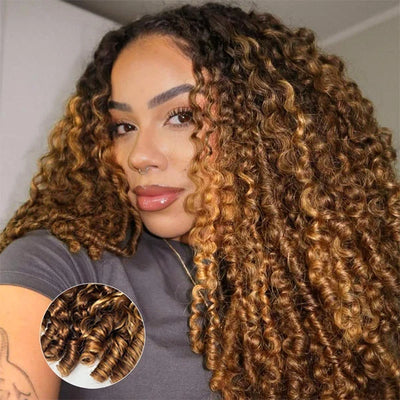 Sunlit Curls 3-in-1 Half Wig — Honey Highlight 4/27 Curly Human Hair