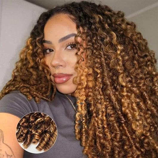 Sunlit Curls 3-in-1 Half Wig — Honey Highlight 4/27 Curly Human Hair
