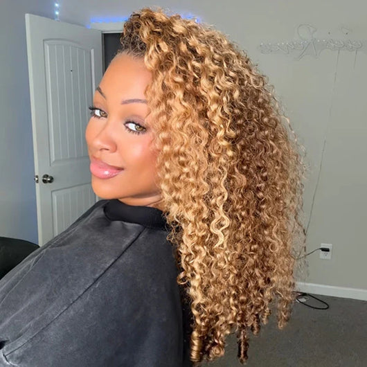 Sunlit Curls 3-in-1 Half Wig — Honey Highlight 4/27 Curly Human Hair